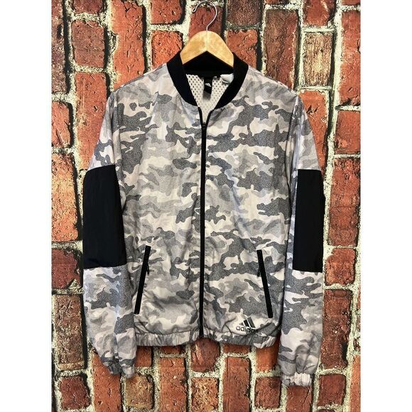 Adidas Men Windbreaker Jacket Adult Small Camouflage Camo Gray Black - Picture 1 of 4